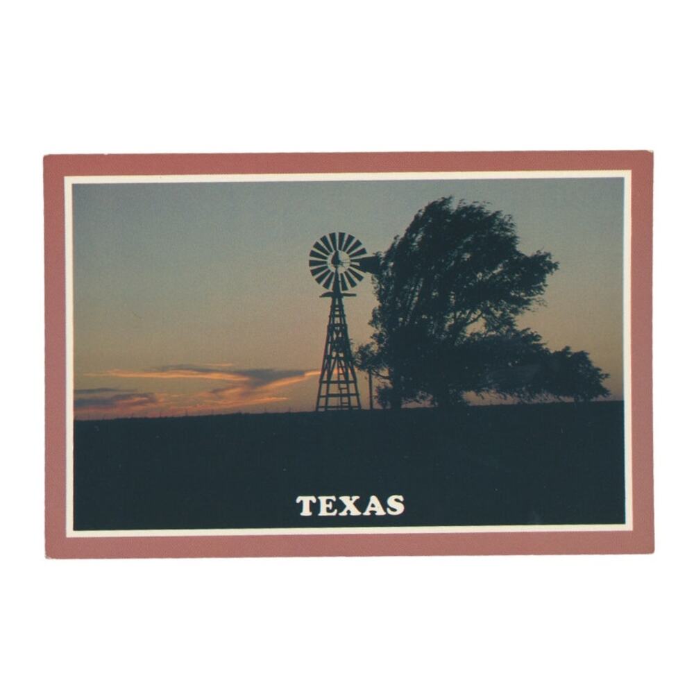 Vintage Unused Texas Postcard "Texas Sunset" Windmill